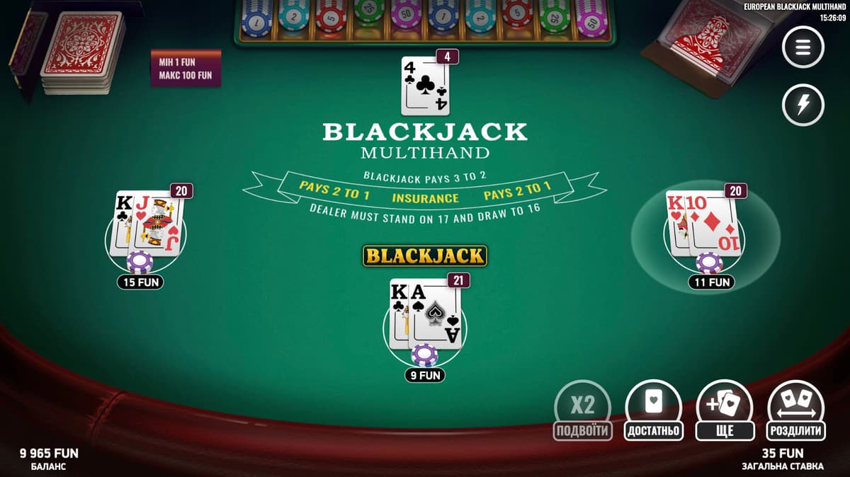blackjack таблица