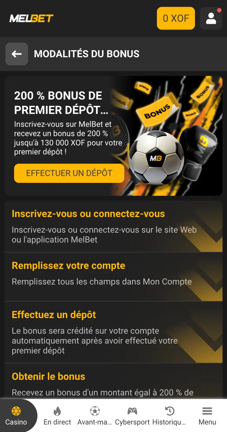Bonus de bienvenue Melbet