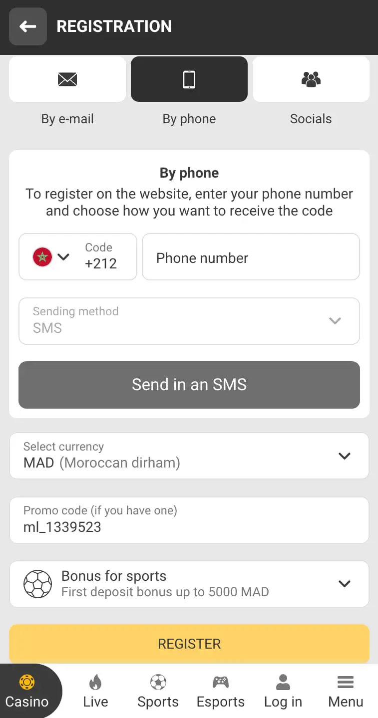 Inscription sur Melbet avec un code promo