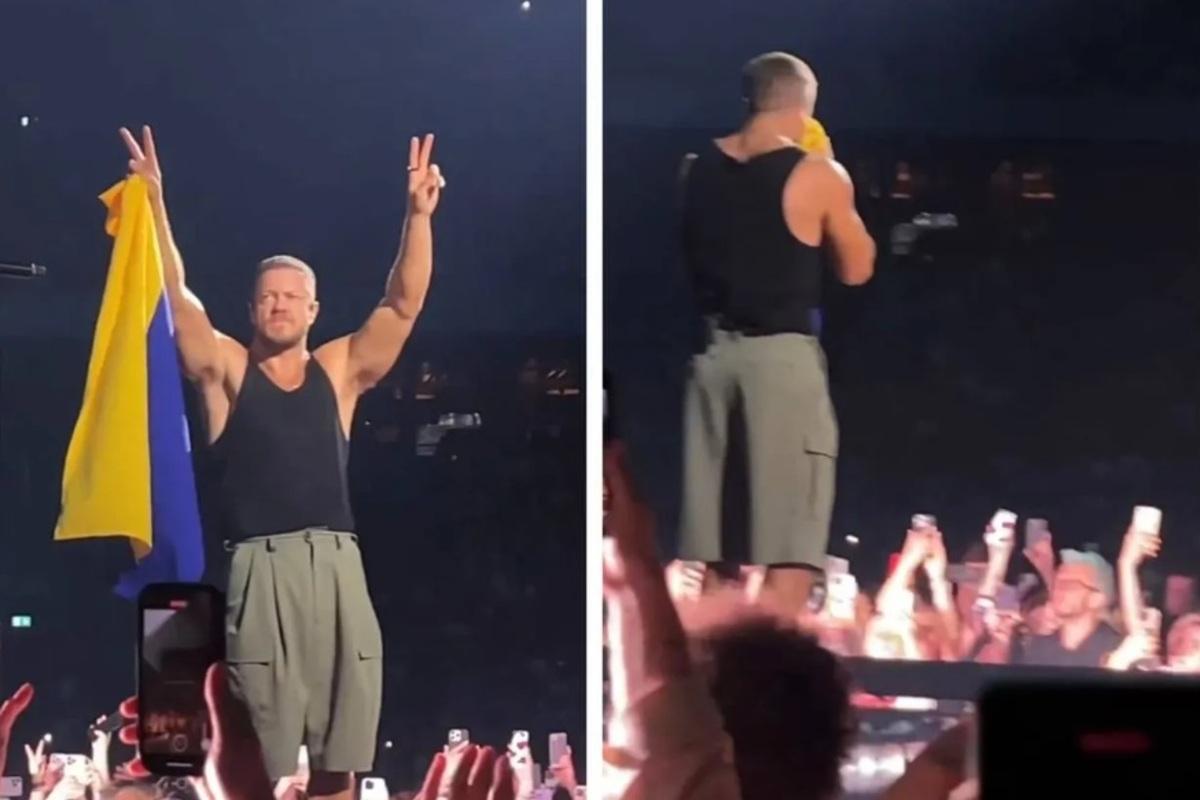 Миг, трогавший сердца: солист Imagine Dragons поцеловал украинский флаг прямо на сцене / Фото: Обозреватель Миг, трогавший сердца: солист Imagine Dragons поцеловал украинский флаг прямо на сцене