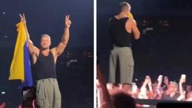 Миг, трогавший сердца: солист Imagine Dragons поцеловал украинский флаг прямо на сцене / Фото: Обозреватель Миг, трогавший сердца: солист Imagine Dragons поцеловал украинский флаг прямо на сцене