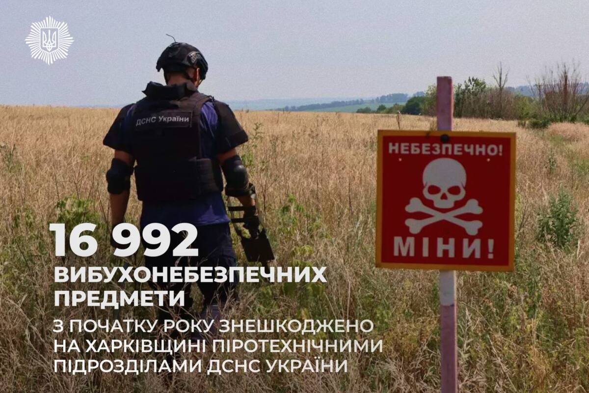 17 тисяч вибухонебезпечних предметів: ДСНС підсумувала роботу з розмінування на Харківщині 