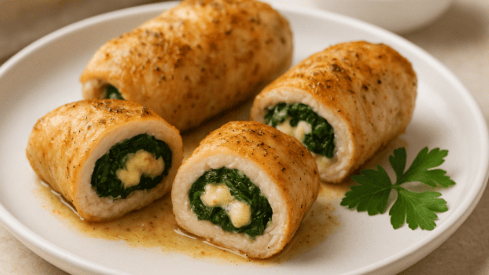 Рулетики с сыром и шпинатом