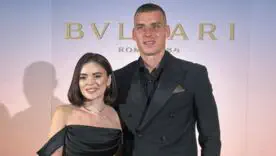 Андрей Лунин с женой на мероприятии бренда Bvlgari