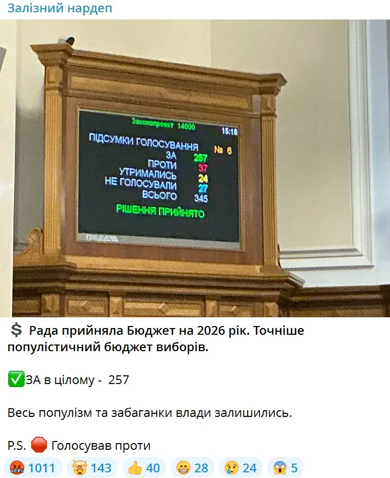 Рада прийняла Бюджет на 2026 рік