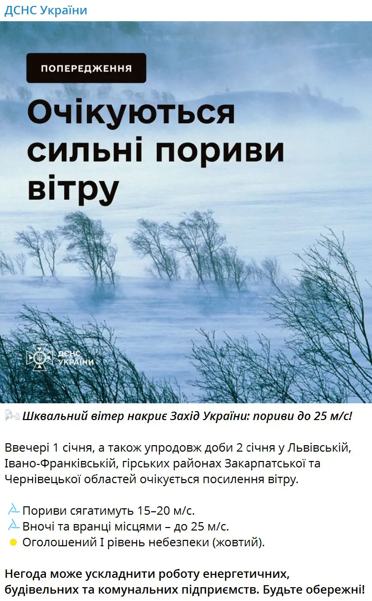 Шквальний вітер накриє Захід України: пориви до 25 м/с!