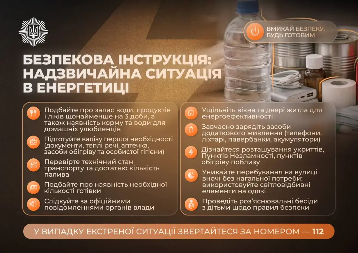 Во время чрезвычайной ситуации в энергетике заботьтесь о базовой готовности