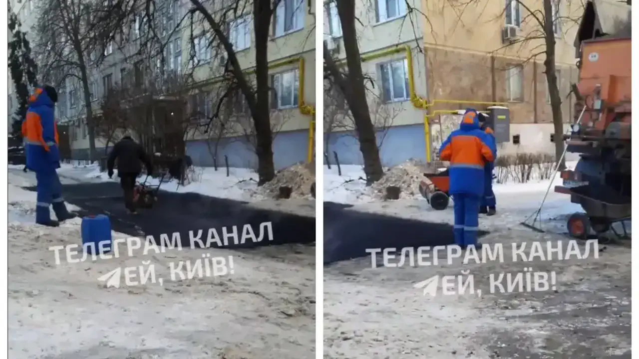 "Холодный метод": КГГА убеждает, что асфальт лучше приживается, если класть его прямо на снег