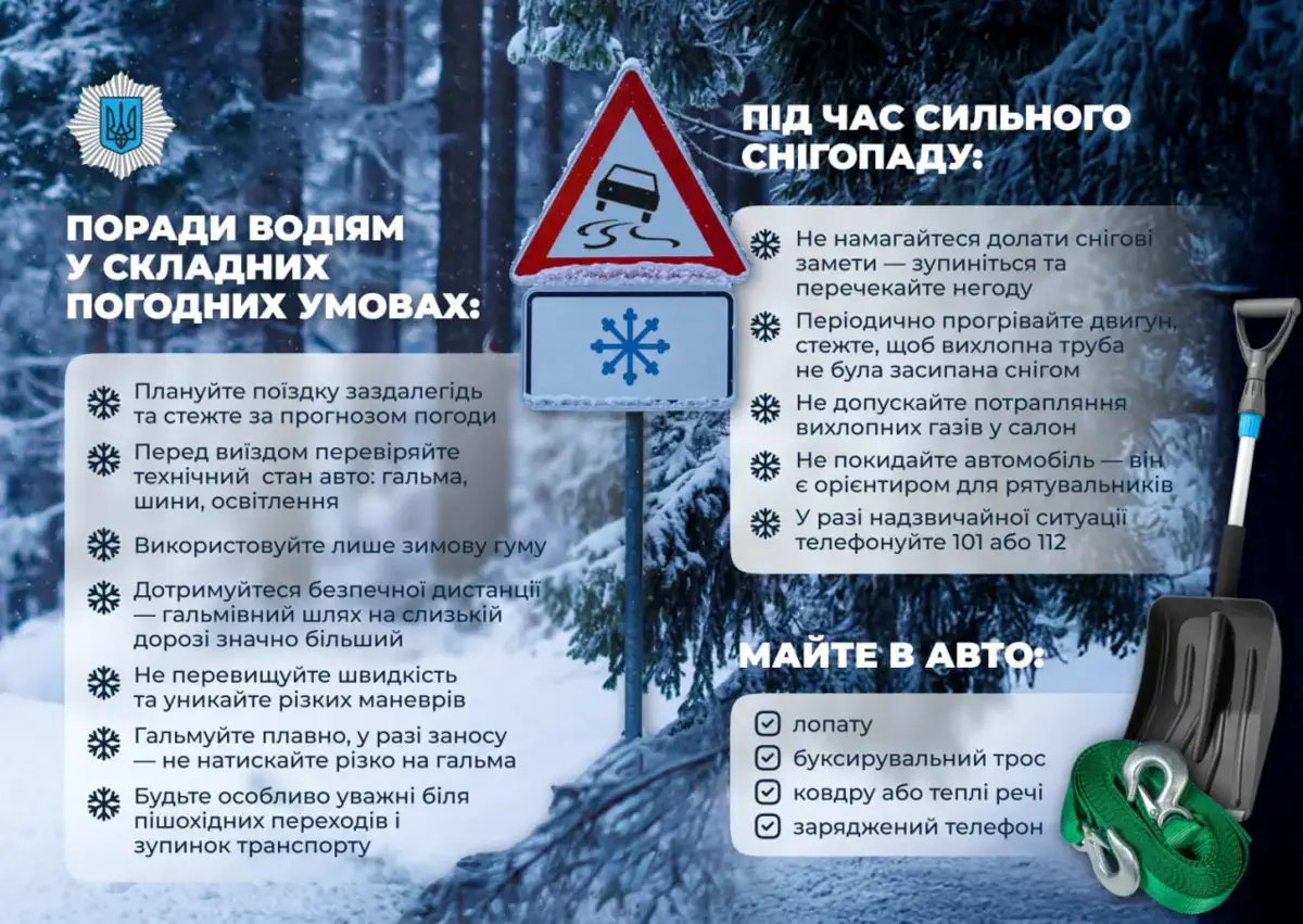 МВС закликало водіїв бути особливо уважними через негоду
