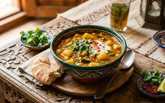 Пряный марокканский суп с картофелем и кабачками