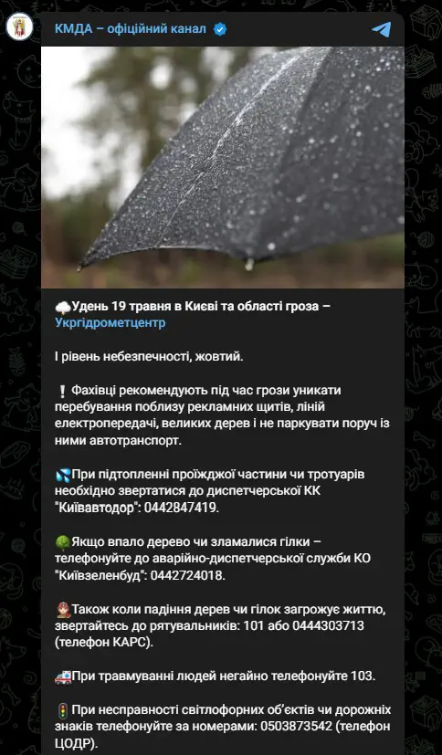 Удень 19 травня в Києві та області гроза