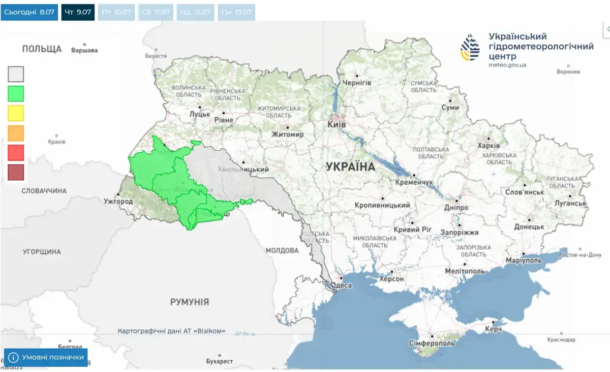 Укргідрометцентр попередив про підйом рівнів води на річках через дощі 9 липня