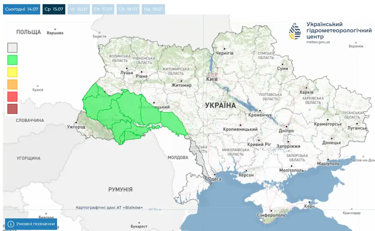 УкрГМЦ предупредил о подъеме уровня воды на Пруте из-за дождей