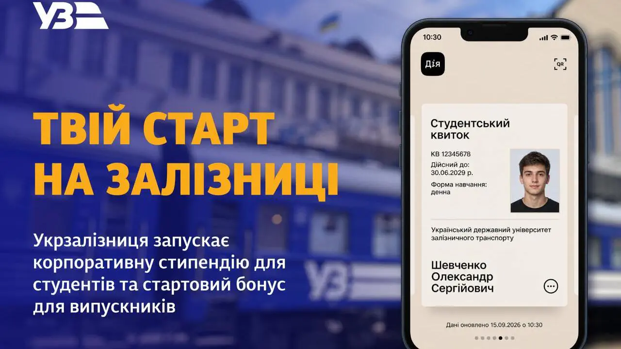 "Укрзалізниця" готовит щедрые выплаты для молодежи: кто может получить стипендию и бонус