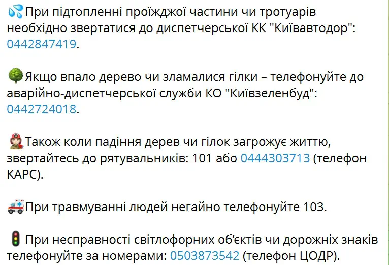 Куди телефонувати під час негоди у Києві: важливі номери аварійних та комунальних служб