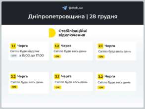 Коли вимикатимуть світло 28 грудня 2024 року. Фото: ДТЕК графіки відключень дтек