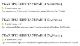 З'явився указ про звільнення Валерія Залужного з посади головкома З’явилися офіційні укази про звільнення Залужного та призначення Сирського головнокомандувачем