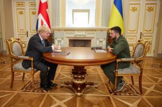 Джонсон вкотре підтримав Україну. Фото: Телеграм ВП Джонсон і Зеленський