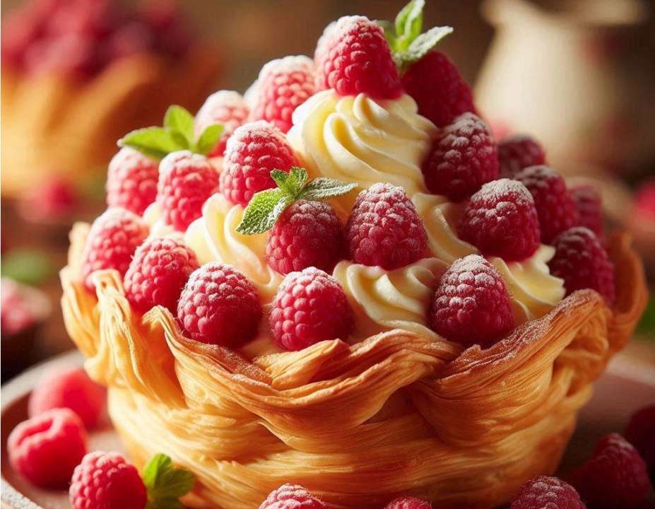 Корзинки c теста фило/Фото: Bing Легкие корзинки из теста фило, маскарпоне и малиной
