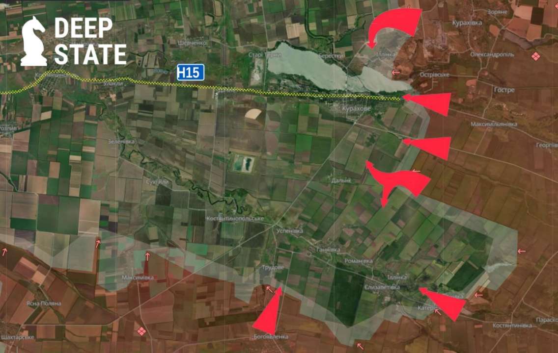 Фото: ТГ-канал ✙DeepState✙🇺🇦 Ситуація навколо Курахового: ворог намагається огорнути місто, заходячи з флангів