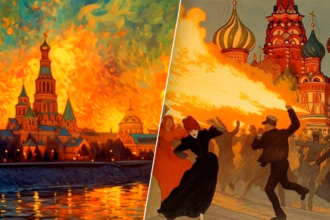 Нейромережа згенерувала палаючий кремль на полотнах відомих художників / Фото: @krides/Twitter Нейромережа згенерувала палаючий кремль на полотнах відомих художників / Фото: @krides/Twitter