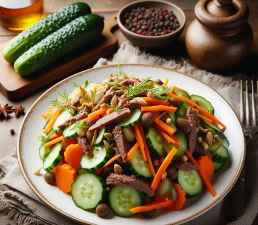 Салат з курячою печінкою та огірками