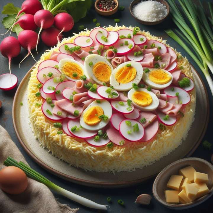 Салат з редисом, яйцями та сиром