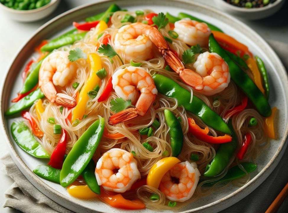 Фунчоза с креветками и овощами/Фото: Bing Фунчоза с креветками и овощами: быстрое и вкусное блюдо