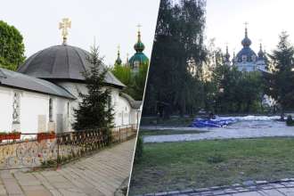 У Києві демонтували храм-кіоск, який УПЦ МП звела без дозволу / Фото: Колаж meta.ua У Києві демонтували храм-кіоск, який УПЦ МП звела без дозволу / Фото: Колаж meta.ua