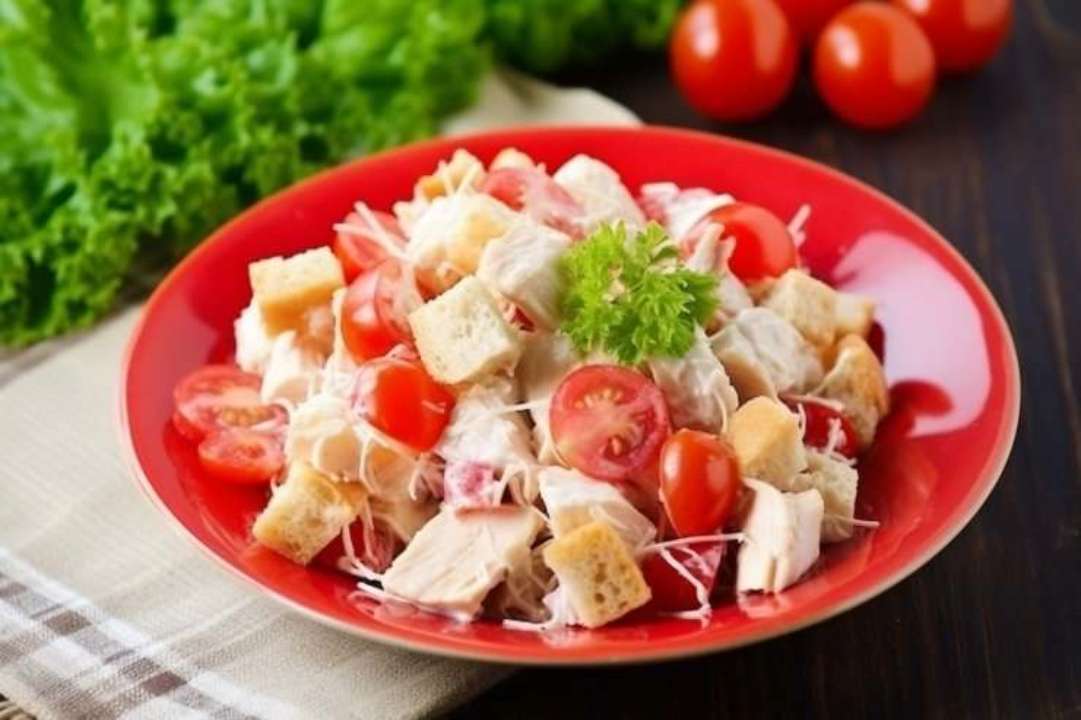 Баварський салат з індичкою та сухариками: зі столу зникає першим. Відеорецепт