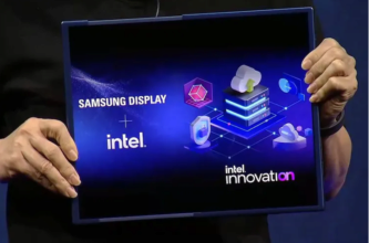 Гнучкі екрани уже в минулому: Samsung та Intel показали прототип розсувного комп’ютера/Кадр із запису презентації Прототип розсувного комп'ютера від Samsung та Intel