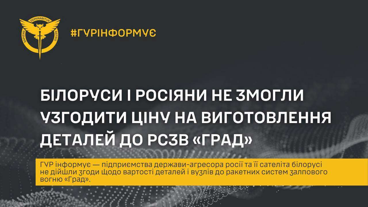 ГУР: білоруси і росіяни не змогли узгодити ціну на виготовлення деталей до РСЗВ "Град"