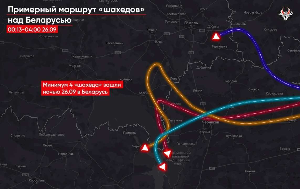 Минимум 4 "шахеда" ночью зашли в Беларусь, один залетел из рф/Фото: Беларускі Гаюн