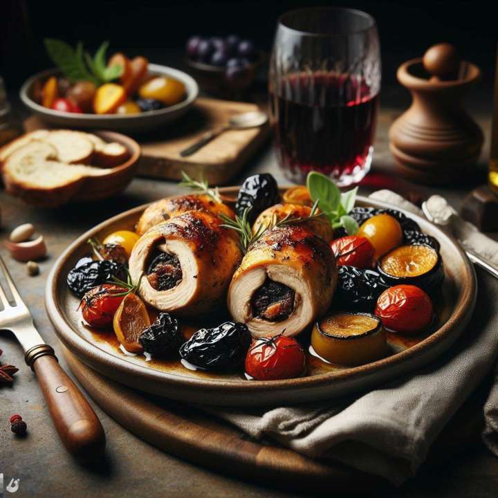 Рум’яний курячий рулет з чорносливом