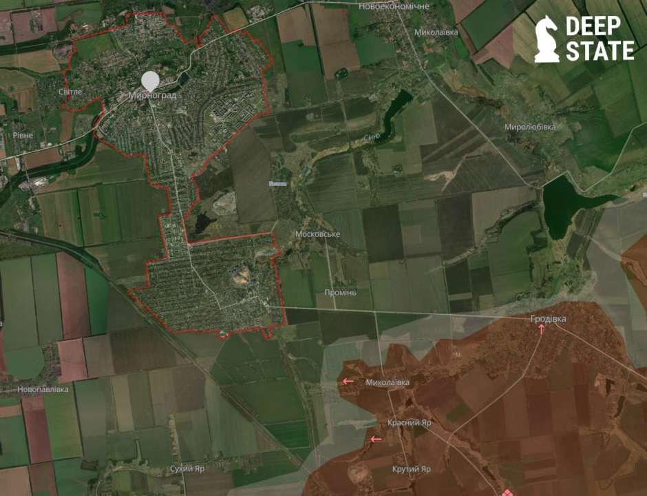 Противник оккупировал три населенных пункта в районе города Мирноград/Фото: DeepState Противник оккупировал три населенных пункта в районе города Мирноград/Фото: DeepState