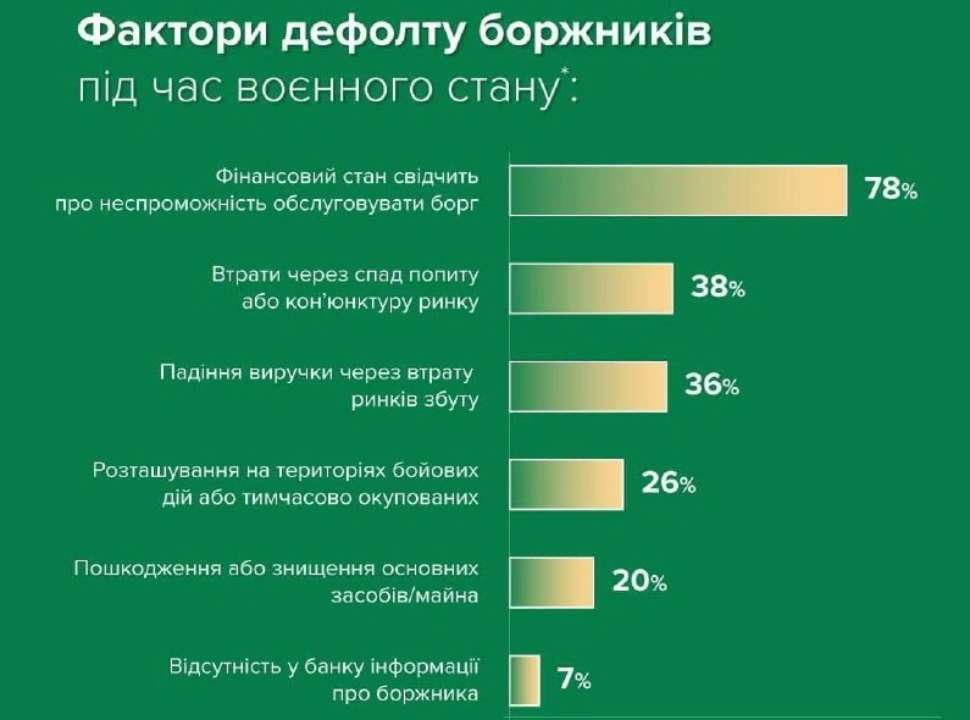 Львиная доля, или 60% – из-за финансовых сложностей клиентов, непосредственно не вызванных оккупацией или разрушением Львиная доля, или 60% – из-за финансовых сложностей клиентов, непосредственно не вызванных оккупацией или разрушением