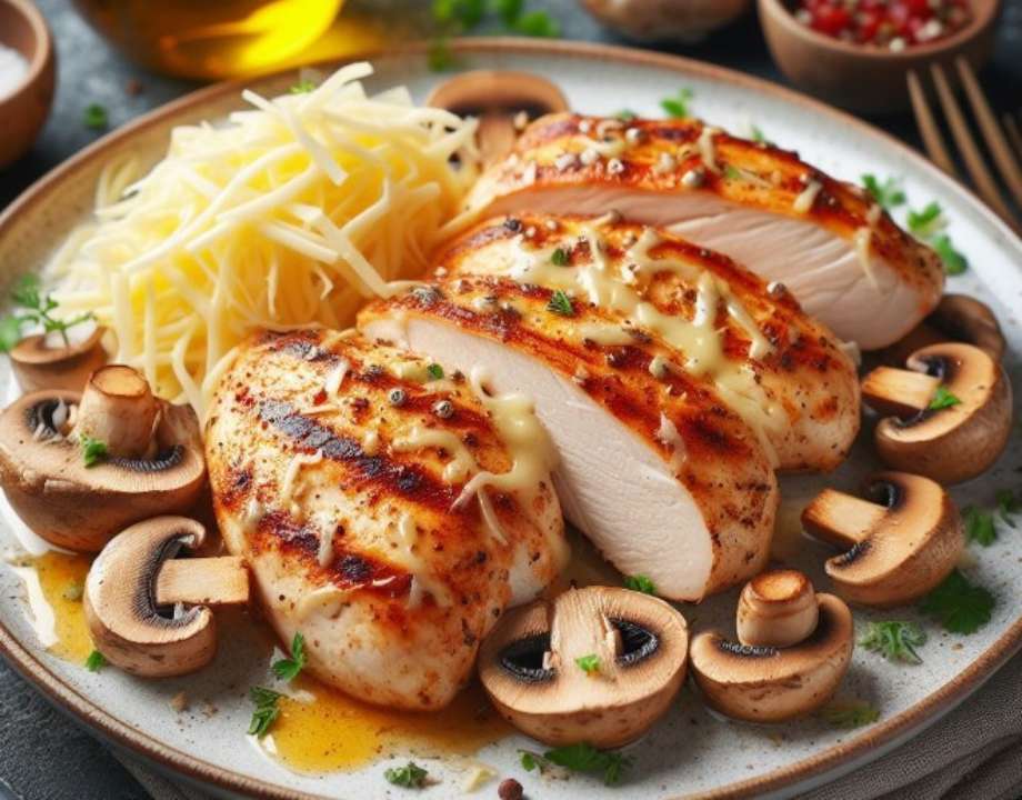 Куриное филе с грибами и сыром