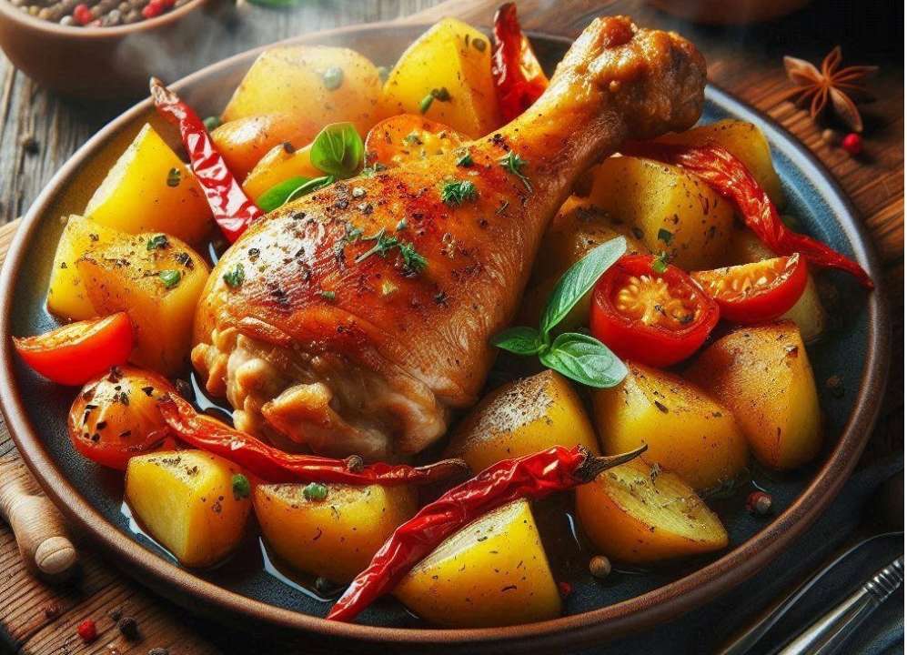 Куриные голени с картофелем и овощами /Фото: Bing Смачна страва з курячими гомілками з картоплею та овочами