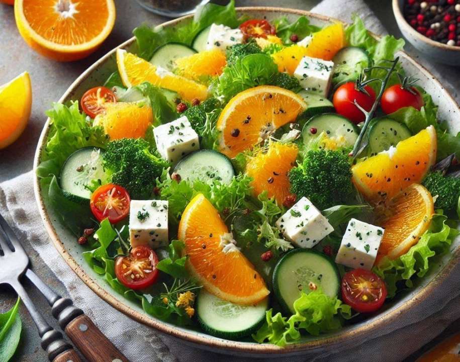 Яркий свекольный салат с апельсином, фетой и ароматными орехами