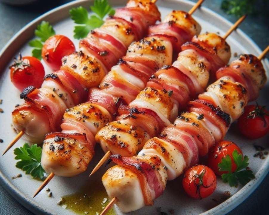 Курячі шашлички з беконом в духовці