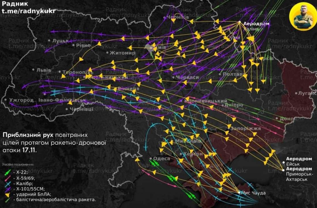 повітряні сили збили ракети і дрони 17 листопада